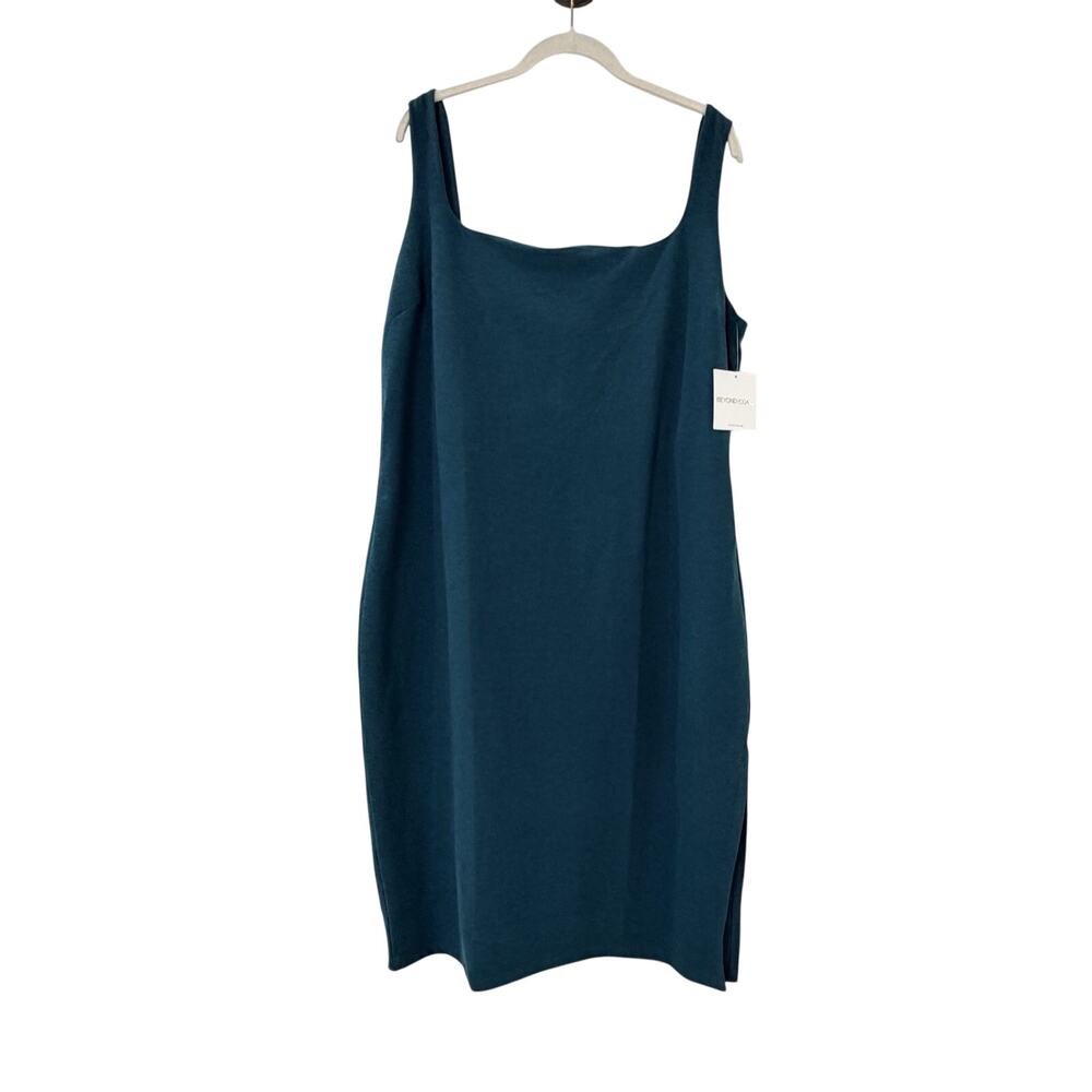 New Beyond Yoga Womens Deoch Green Spacedye Icon Midi Dress 4X $122 Built In Bra